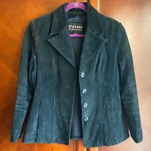 Vintage Wilson Navy Blue Suede Tailored Button-Front Jacket